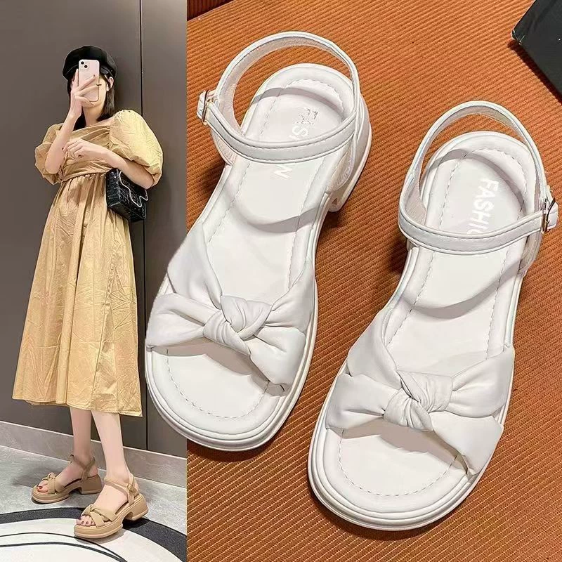 Женские сандалии лето 2025, новые, универсальные и стильные, в стиле юбки, на толстой подошве, средний каблук, летние римские платформы