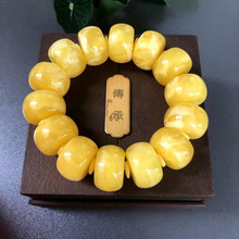 复古二代蜜蜡手串 小众浮水荧光花墩子琥珀手串 俄料白花蜜手串
