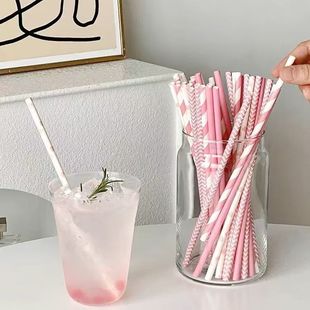 Factory wholesale pink love disposable straw Valentine's Day paper straw degradable environmental protection 100 Amazon