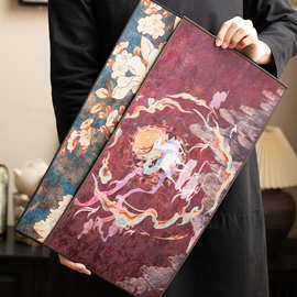 新中式茶席仿皮革防水耐用提花面料双面干泡茶桌垫布垫子茶具配件