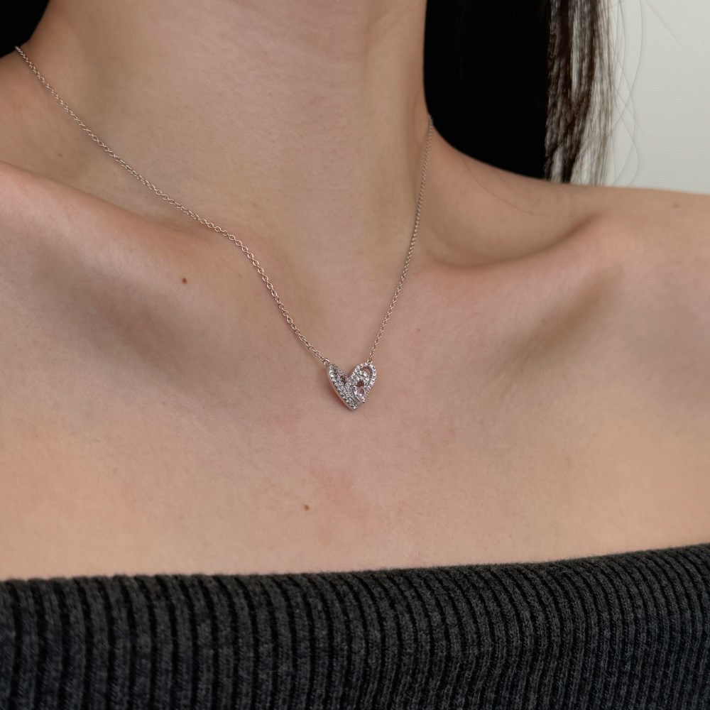 1 Piece Quantity 925 Sterling Silver Zircon Cable Chain Plating Heart Shape Wings Pendant Necklace
