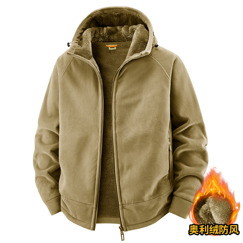 2025 New Autumn and Winter Outdoor Classic Fleece-Lined Jacket with Hood, Simple and Trendy Men's Coat 2518A