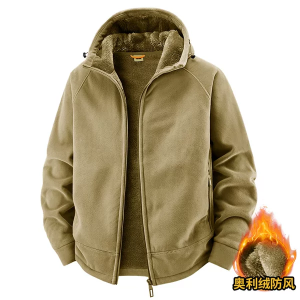 2025 New Autumn and Winter Outdoor Classic Fleece-Lined Jacket with Hood, Simple and Trendy Men's Coat 2518A