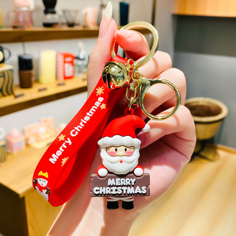 クリエイティブクリスマスキーホルダーかわいいサンタクロースストラップ自動車かばんキーホルダーカップルクリスマスプレゼント|undefined