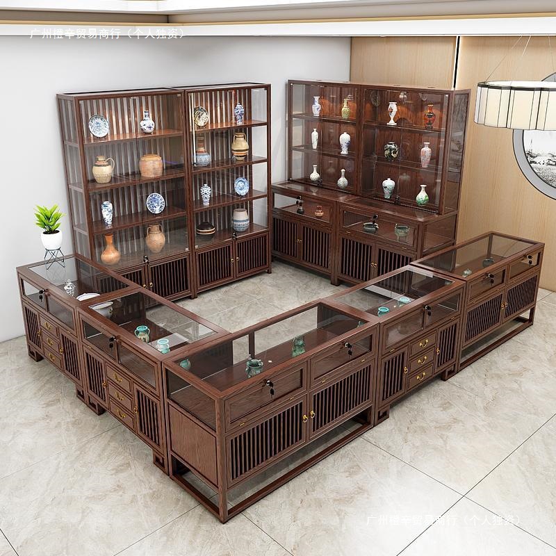 新中式实木珠宝展示柜玉器首饰玻璃展柜货架陈列柜中岛台壁柜