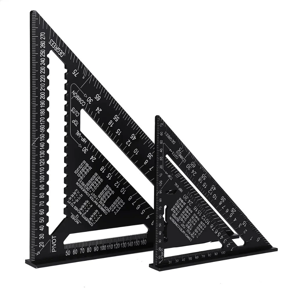 [Cross-border 7-inch/12-inch metric imperial aluminum profile black oxide triangle 90 degrees 45 degrees triangle ruler right angle ruler]