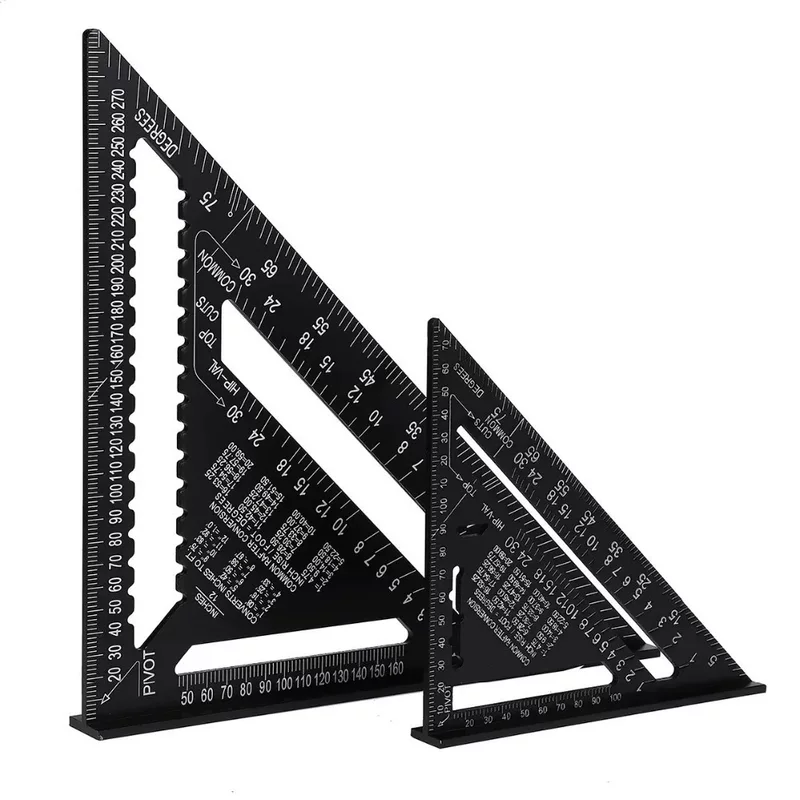 [Cross-border 7-inch/12-inch metric imperial aluminum profile black oxide triangle 90 degrees 45 degrees triangle ruler right angle ruler]
