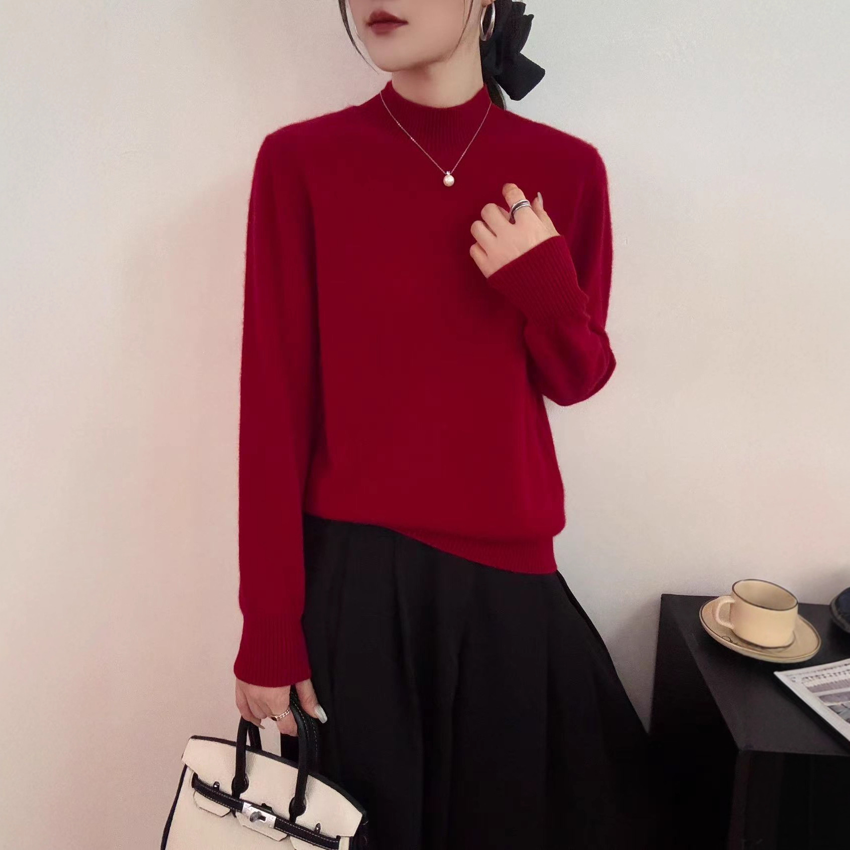 百分百纯山羊绒衫女款纯山羊绒衫半高领保暖舒适支持检测假一赔十