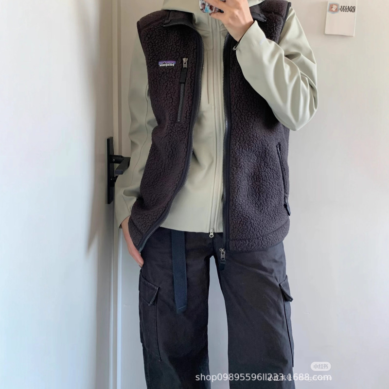 High Quality Pata@Bata Fleece Vest Retro Zipper Warm Stand Collar Cashmere Zipper Cardigan Vest 821