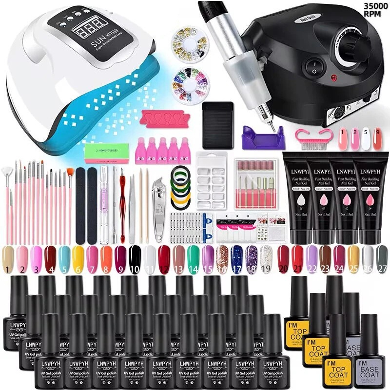 Nail Polish Kit, Acrylic Nail Kit, Poly Nail Gel Set with Nail Lamp, Nail Extension Glitter Gel, Uv Builder Gel