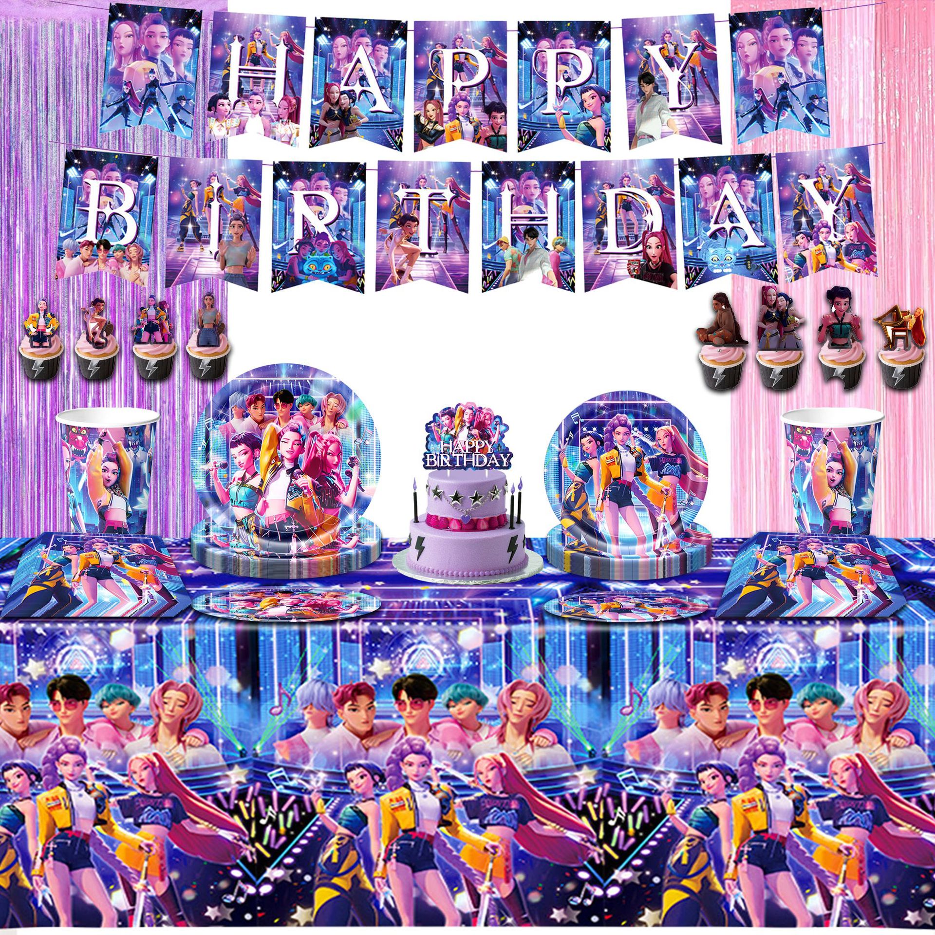 Amazon's New Blue Witch-Hunting Girl Group Theme Birthday Party Tableware Supplies Atmosphere Decoration Flag Banner