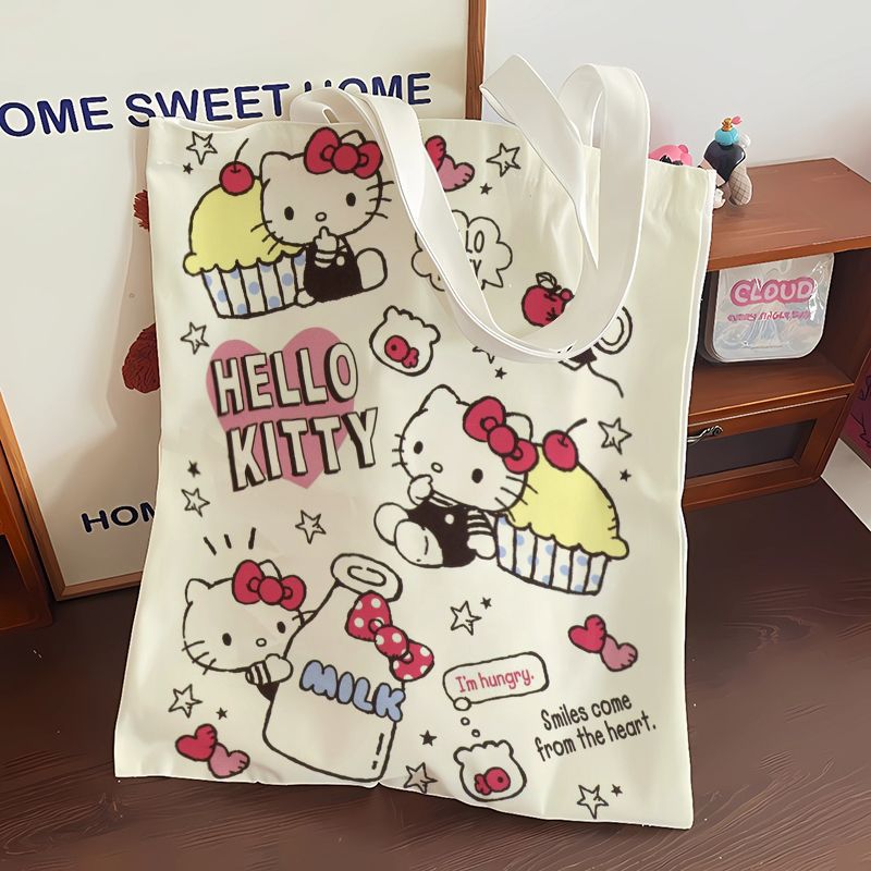 2024新款大容量通勤帆布包可爱卡通新款高颜值凯蒂包女单肩手提袋