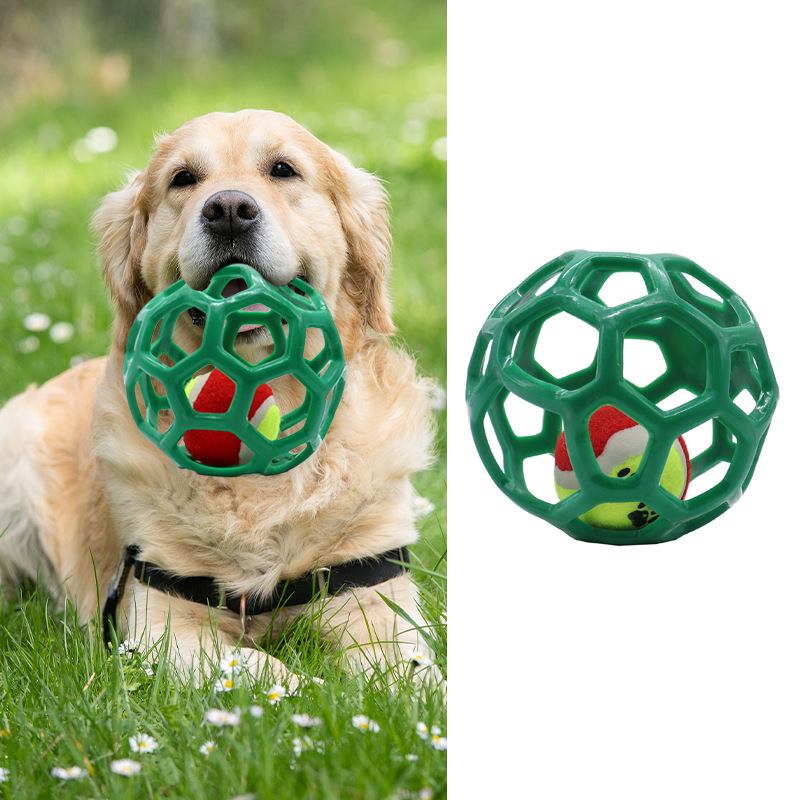 Juguete para perros, sonido, bola de campana, bola de malla de goma, rompecabezas, mascota hueca, bola de olfato, resistente a morder, juguete para perros