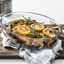 进口全钢化耐高温玻璃烤盘套装椭圆鱼盘焗饭烤肉碗微波炉烤箱大号