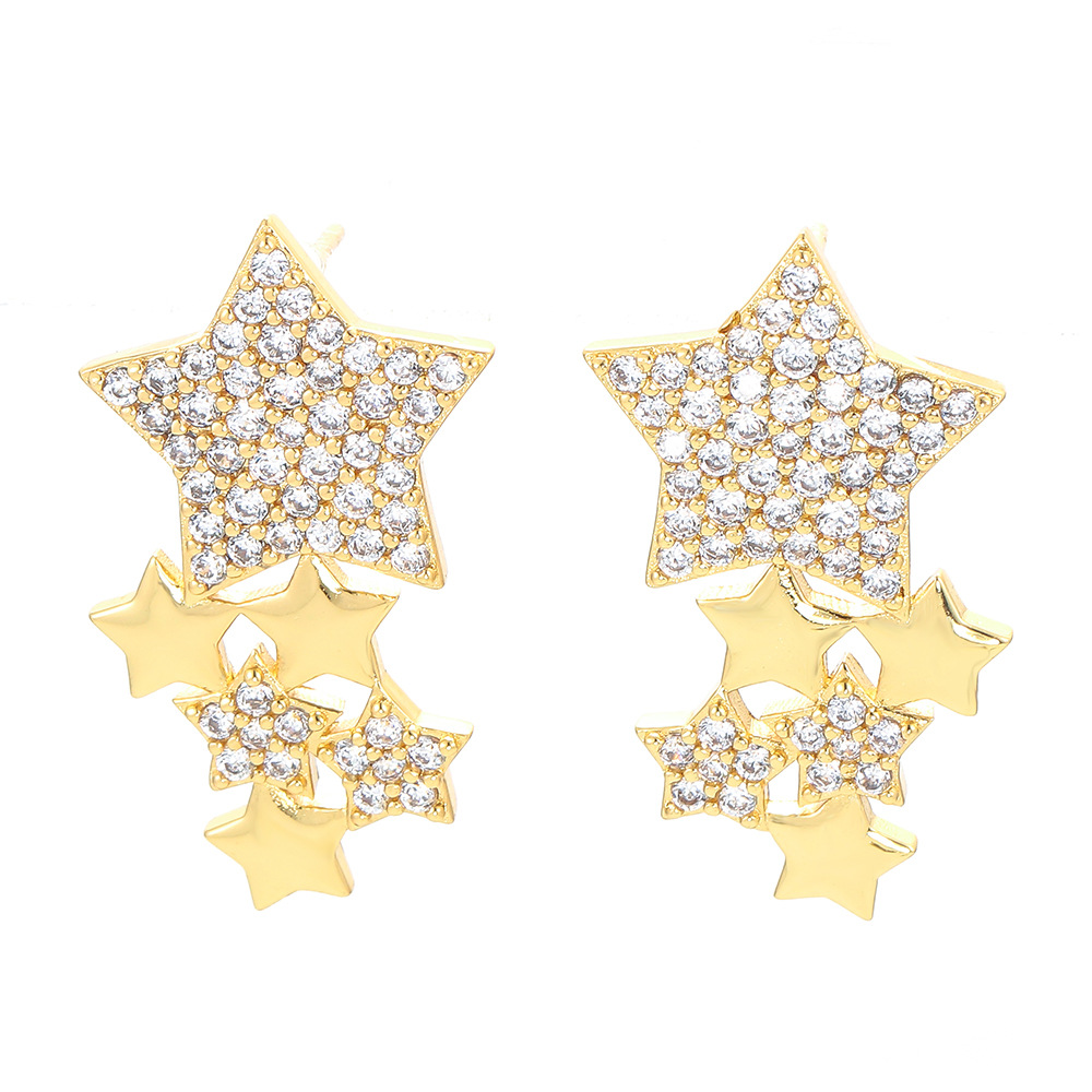 6g Weight Zircon Inlay Material Wholesale Jewelry Five-pointed Star Colored Diamond Copper Earrings Nihaojewelry
