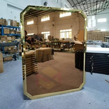 复古玻璃镜子不锈钢边框镜子金色八角形异形卫生间酒店民宿金茶镜