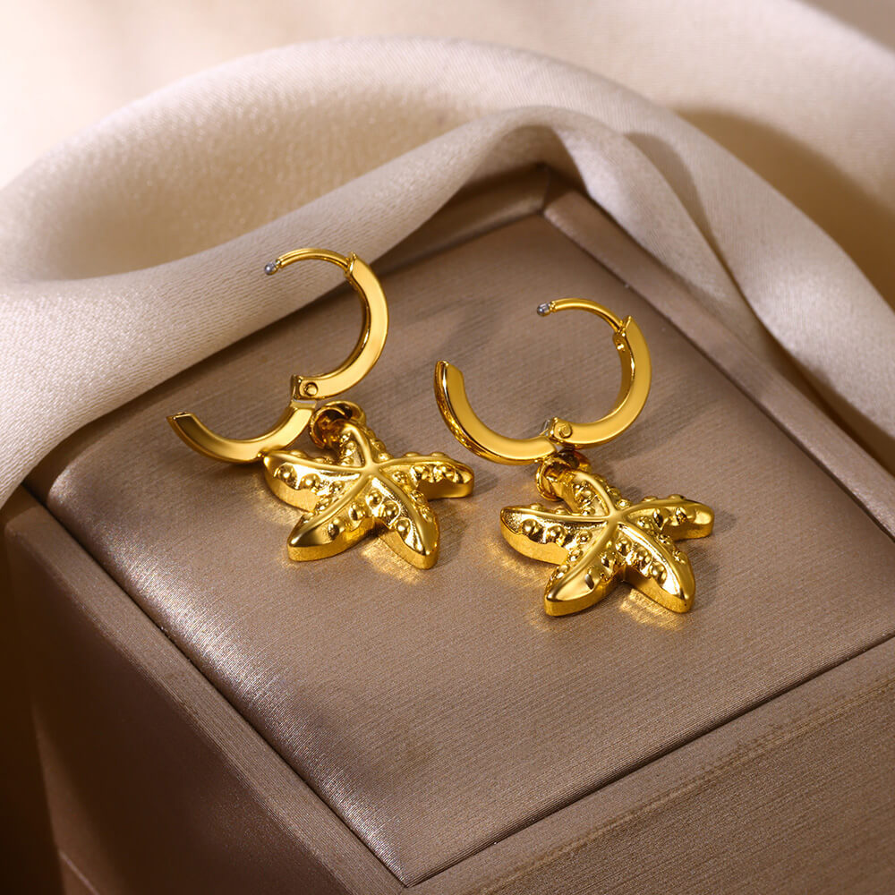 All Seasons Season Women's Gender Polished Finish PVD Coated Real Gold Plated Tortoise Starfish Hippocampus 304 Stainless Steel Marine Style Modern Style Waterproof Non Tarnish Drop Earrings