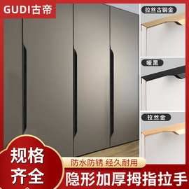 衣柜隐形柜门拉手免开槽橱柜拇指通体封边黑色加长衣柜门把手五金