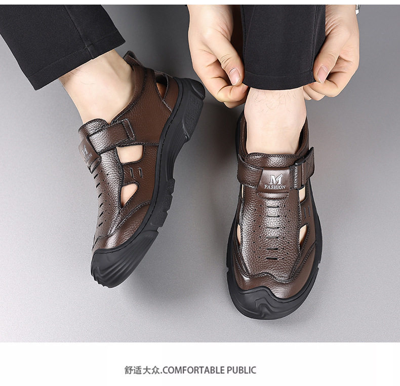 Dép sandal nam mùa hè đế mềm thân mềm thoáng khí khoét lỗ khóa dán — Màu nâu, màu đen chi tiết 16