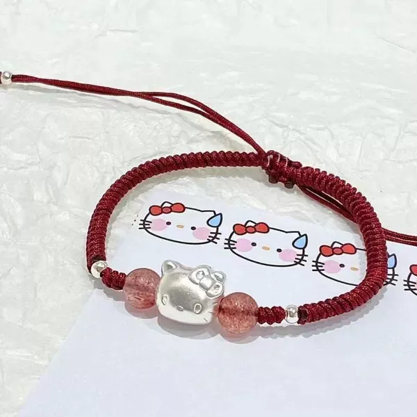 Hello kitty, red rope bracelet