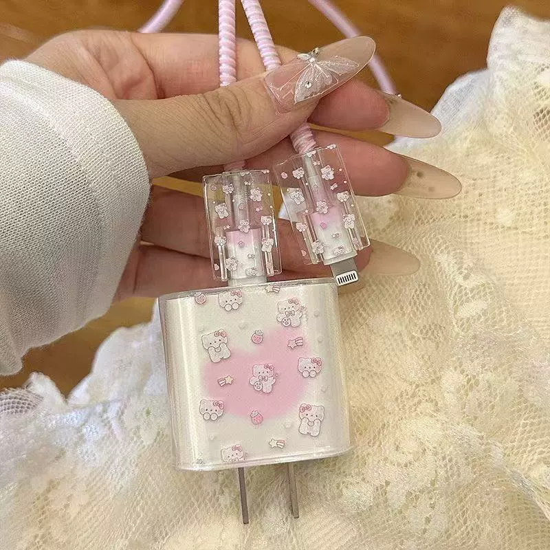 Защитный чехол для зарядного устройства в виде милого котика, 20 Вт, для быстрой зарядки Apple 15 Pro, iPhone 14, 13, защита от повреждений от кабеля