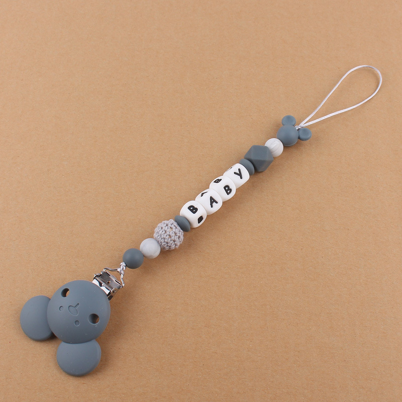 Nuevo bebé suministros animal de dibujos animados de silicona chupete clip calmante bebé DIY mordedura chupete cadena anti-gota