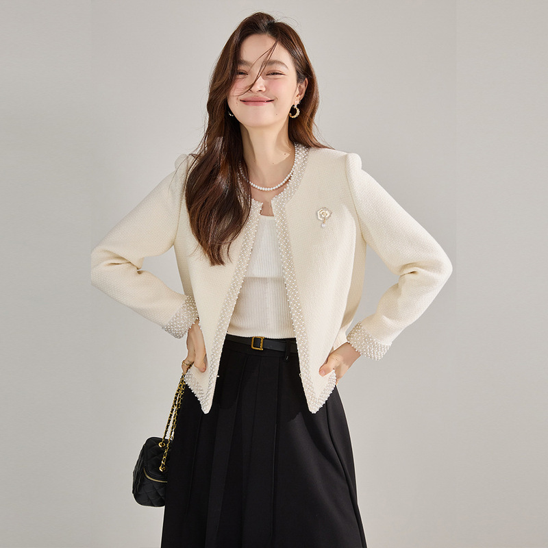 26 Spring Heavy Beading Wool Tweed Chanel-Style Short Jacket for Women, Fashionable and Slim-Fitting Jacket 18248