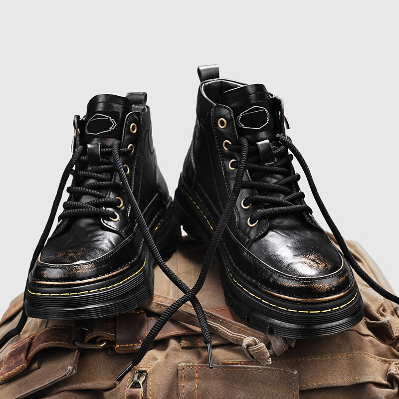 Trendy Soft-Soled Anti-Slip Leather Shoes for Men, Korean Style Youth Outdoor Soft-Soled Crocodile Pattern Casual Martin Boots