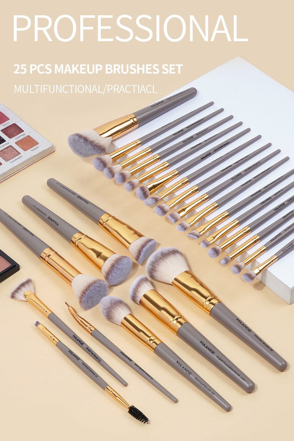 Factory direct sales 25-piece luxury makeup brush set plus box professional beauty tools nylon bristles for beginners
