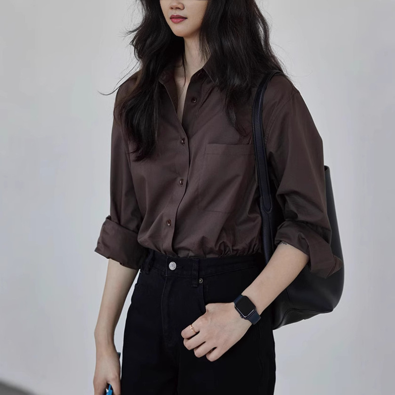 "Silky Dove" Imported Fabric Silky Brown Chocolate Shirt