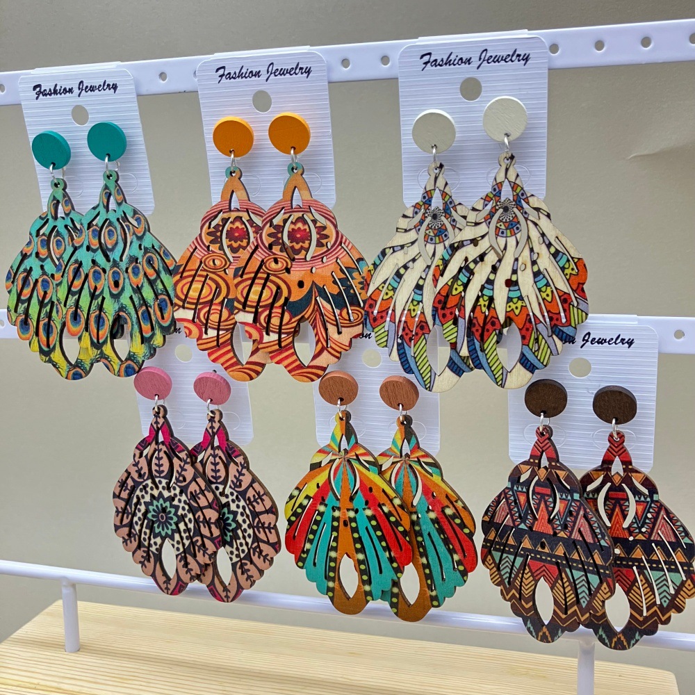 wooden retro ethnic earrings