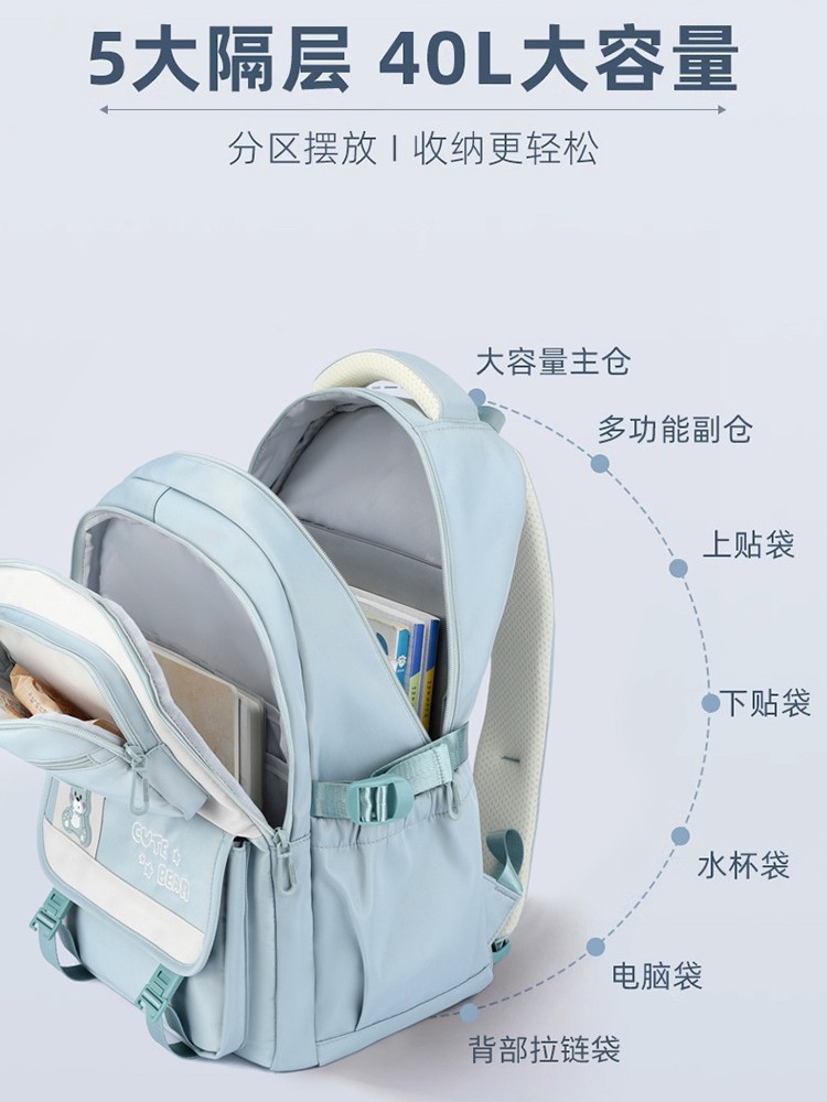 Nueva mochila de escuela secundaria de niñas de tres a seis grados, mochila de moda, mochila ligera de gran capacidad.