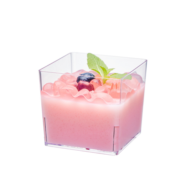 Taza de postre de plástico desechable soporte de fruta taza de mousse cuadrada Jiugongge yogur postre pudín taza pequeña taza de la torta