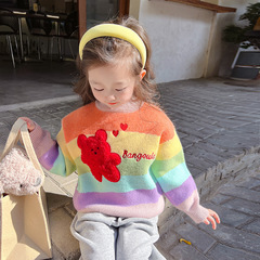 女童毛衣2023新款加絨寶寶套頭線衣春秋裝針織兒童加厚秋季打底衫