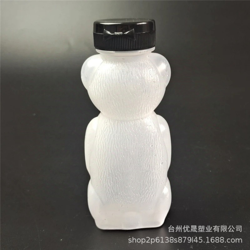 230ml儿童小熊学饮瓶卡通造型奶茶果汁瓶 耐高温材质塑料瓶带盖|undefined