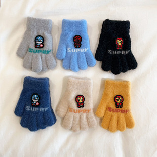 Cartoon Animation Children's Warm Gloves Boys Autumn and Winter Cold-proof Five Finger Korean Knitted Kindergarten Writing Five Finger