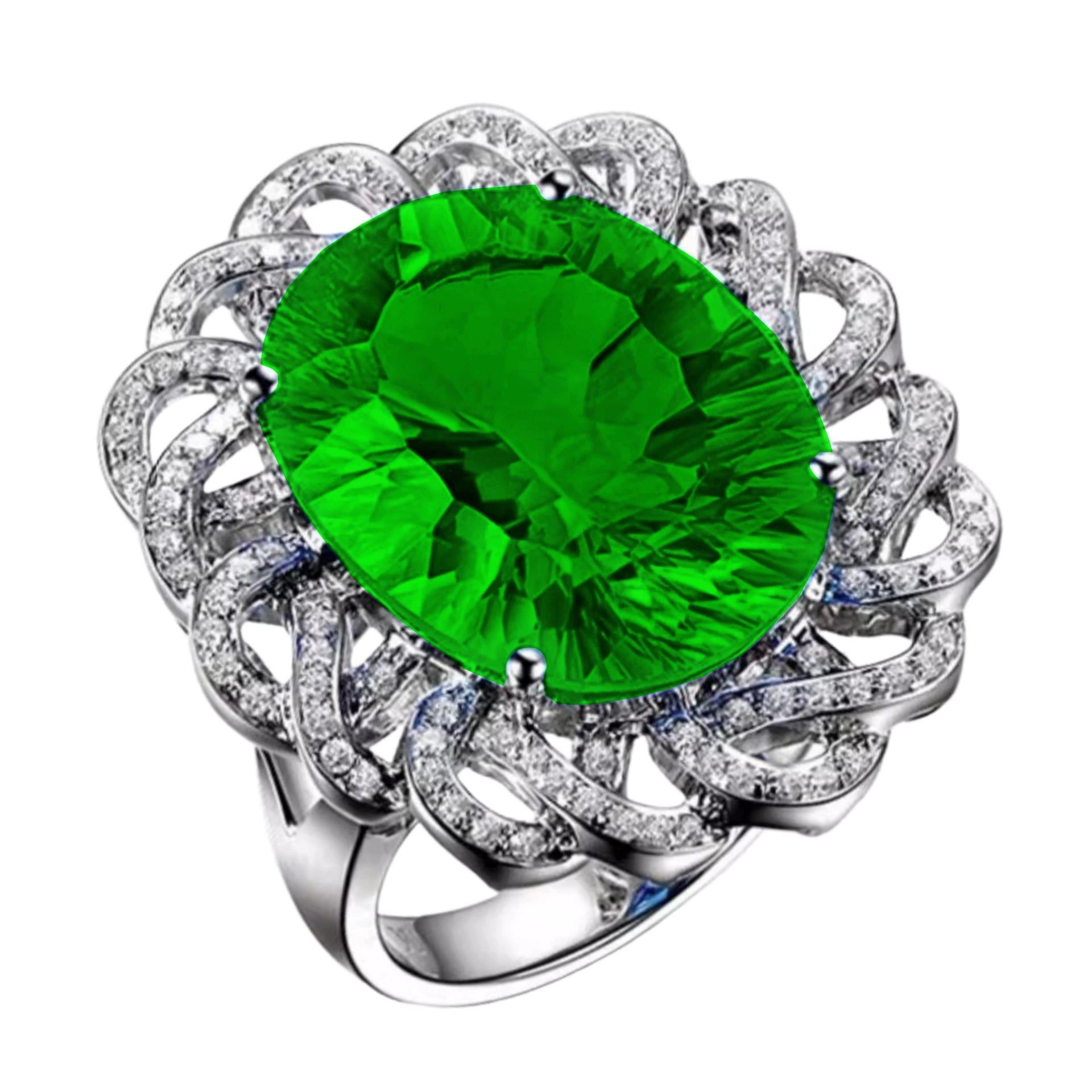 Organic wedding ring, stone inlay, 18 carat, flowered