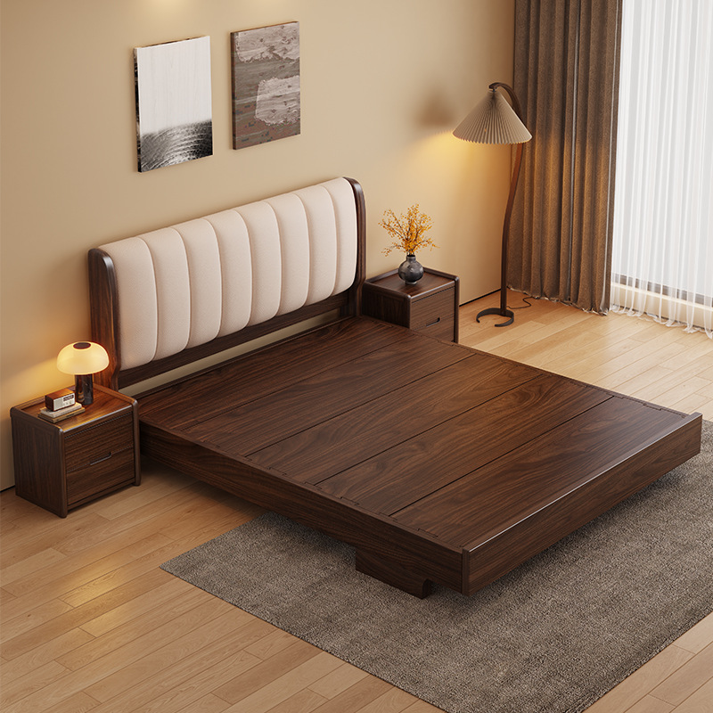 Solid Wood Bed 1.8m Double Bed Slatted Frame Tatami Small Apartment Guest Room Low Bed齐边床
