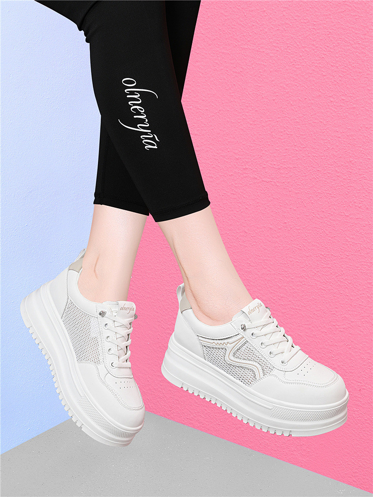Giày sneaker nữ đế dày bánh xốp trắng phong cách mới xuân hè, đế mềm thoáng khí — 6077 Trắng, 6077 Bạch quả chi tiết 6