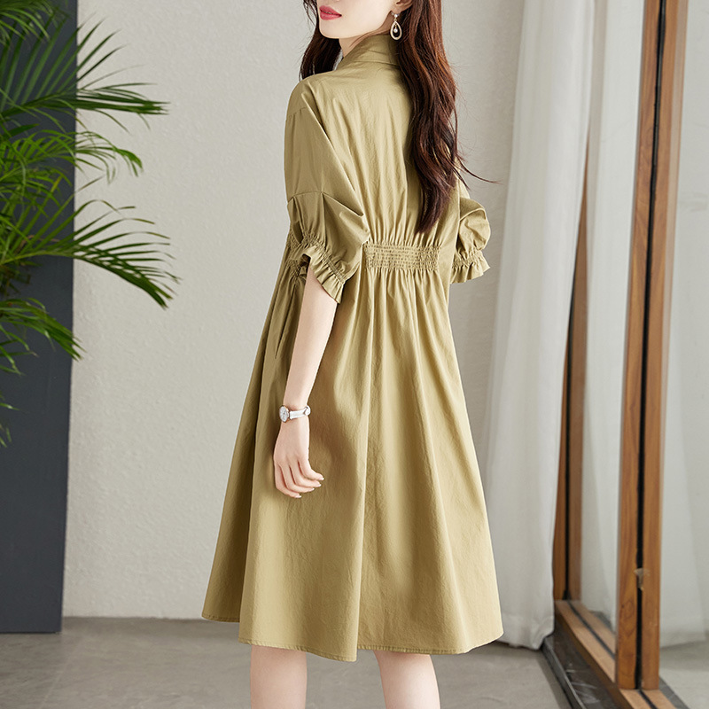 Cotton Cocoon Elegant Dress Waist Slimming Look Mid-Length Asymmetrical Pleated Shirt Dress Women's Summer Design Skirt Cotton Cocoon Elegant Dress Waist Slimming Look Mid-Length Asymmetrical Pleated Shirt Dress Women's Summer Design Skirt