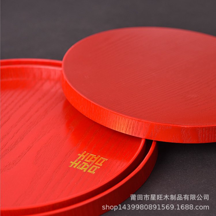 Estilo chino de madera placa roja boda tostadas Elder bandeja de té fruta seca caramelo bandeja de madera suministros de boda descuento