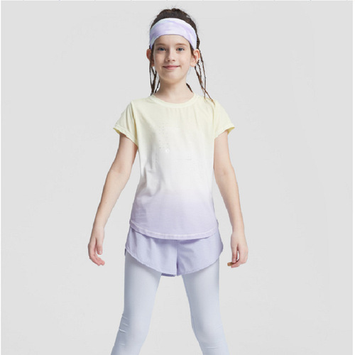 Exported cross-border summer thin boys' girls' children yoga tops short sleeve sports workout tops quick-drying running shirts