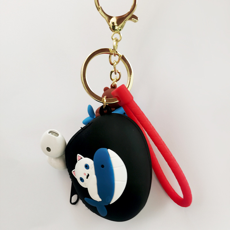 Venta al por mayor lindo gatito clave de silicona monedero llavero colgante creativo dibujos animados cambio cremallera bolsa almacenamiento