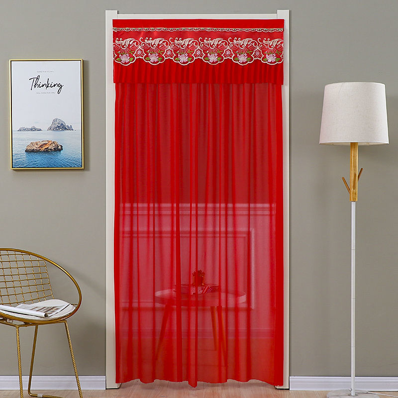 Cortina roja de boda de moda belleza hilo de encaje cortina de puerta dormitorio sala de estar simple cortina de partición a prueba de mosquitos