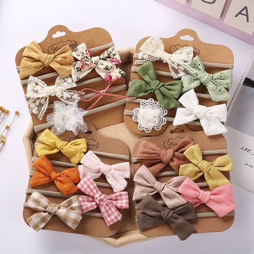 Cross-border Children's Fabric Hair Accessories Handmade DIY Bow Hairband Spring Festival Style 5-Piece Set Baby Headband Set with Unicorn Design