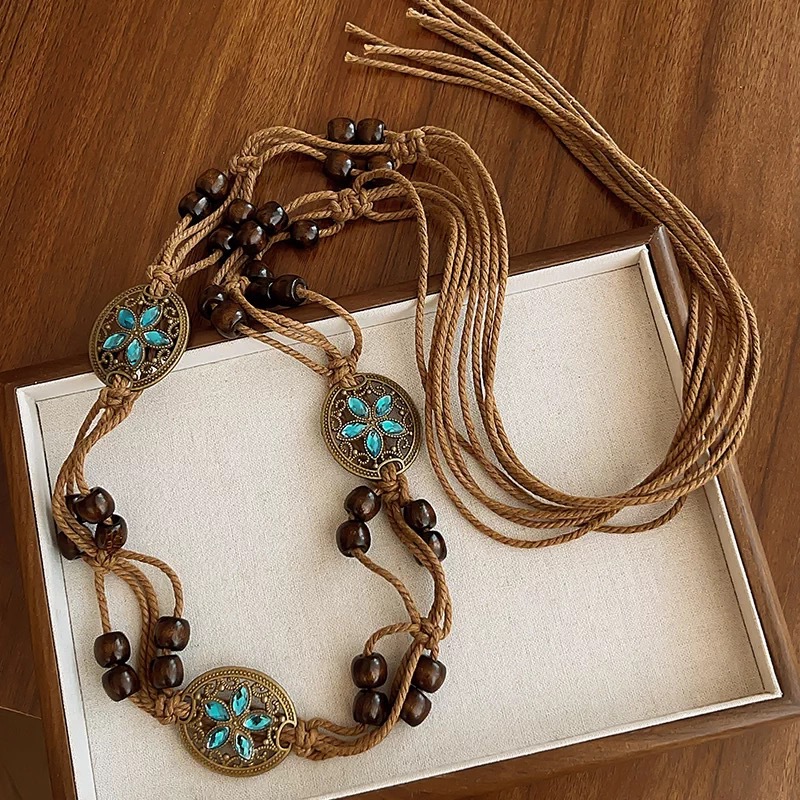 16 # Sapphire five-petal flower brown beads total length approximately 170cm