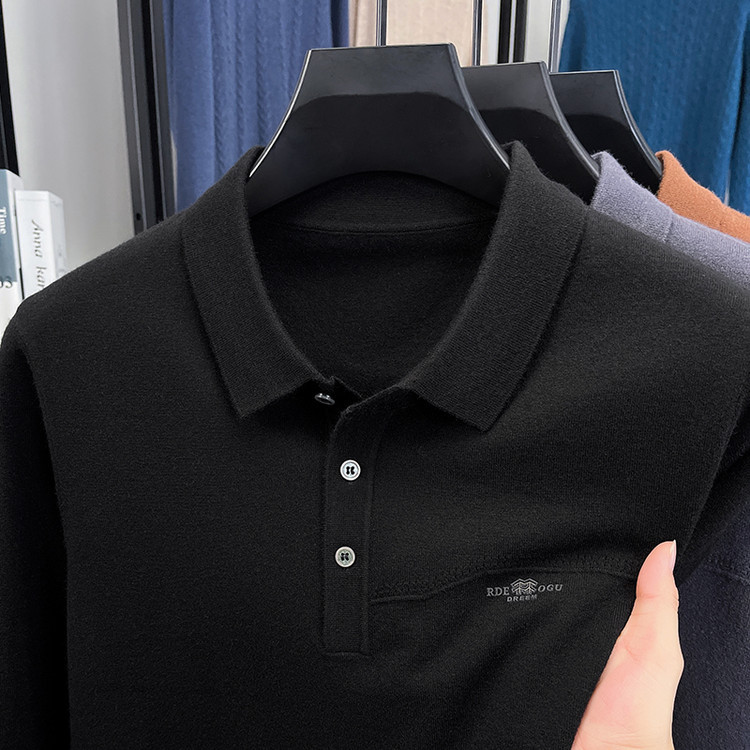 Amazon hombre de manga larga otoño y invierno transfronterizos simple con solapa nueva polo casual camiseta de color sólido