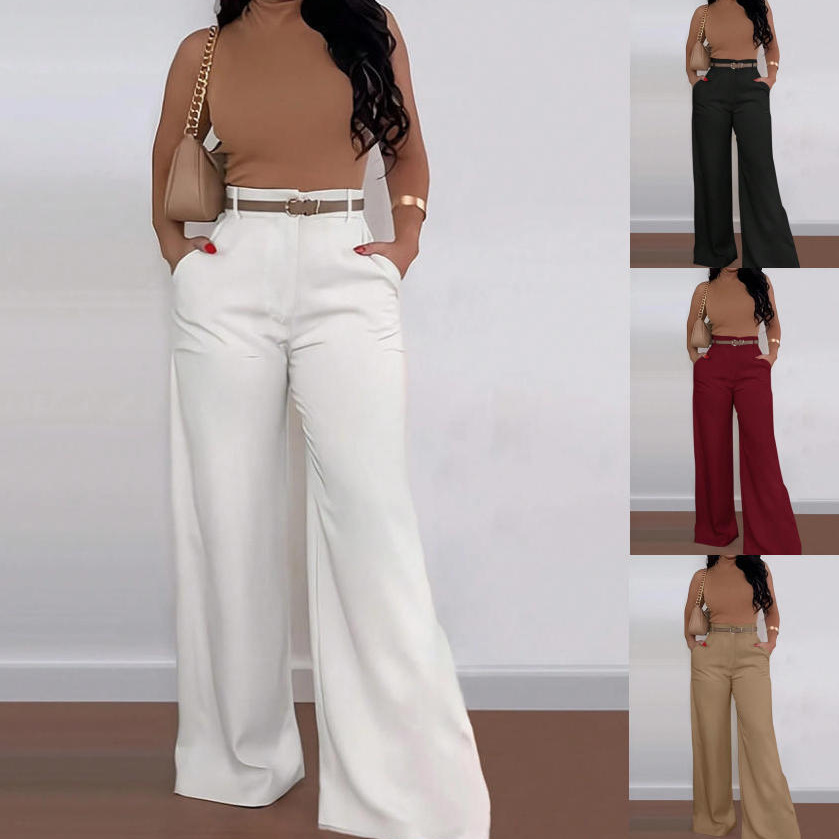2025 Cross-Border Foreign Trade Women's New Style Elegant Straight Trousers High Waist Draped Versatile Wide Leg Formal Trousers