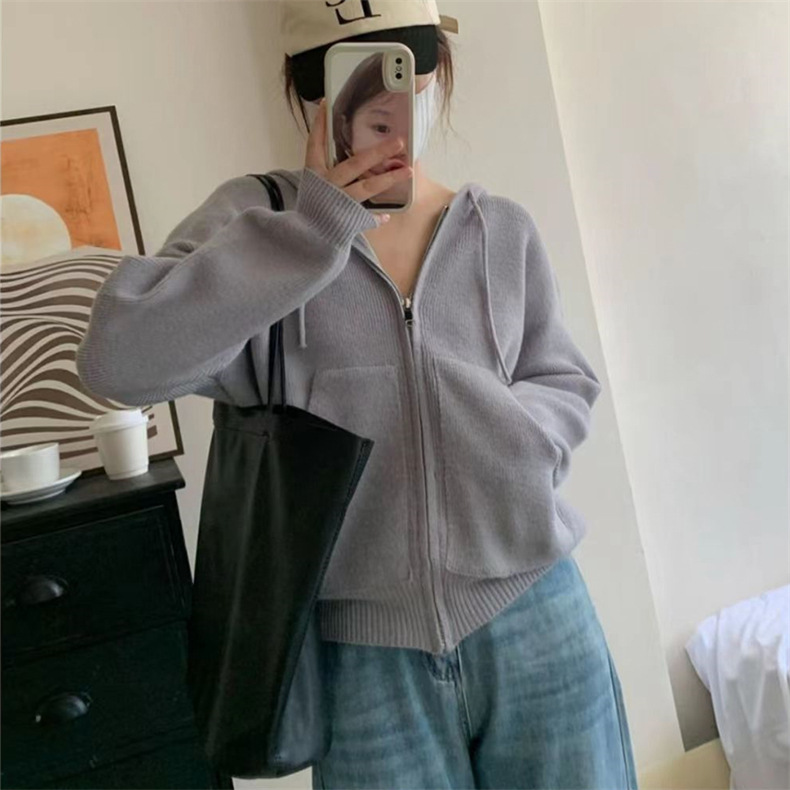 The laid-back style loose, casual and versatile sweater jacket is a new fashion hooded knitted cardigan for women in the autumn and winter of 2022 pic 47