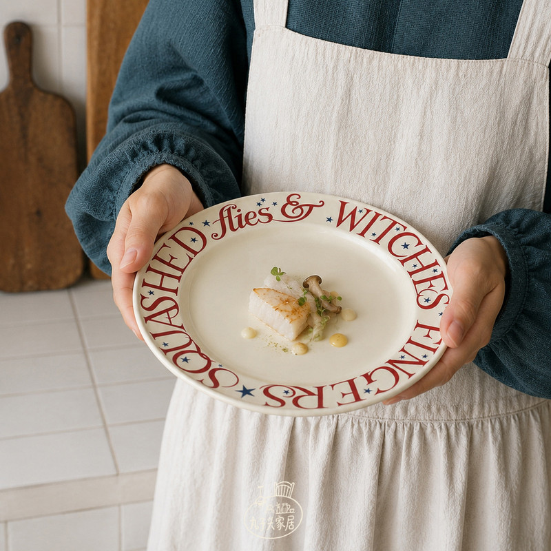 French-Style Ceramic English Letter Round Plate, Home-Use Vintage Cake Dessert Plate, High Aesthetic Value Western-Style Pasta Flat Plate French-Style Ceramic English Letter Round Plate, Home-Use Vintage Cake Dessert Plate, High Aesthetic Value Western-Style Pasta Flat Plate